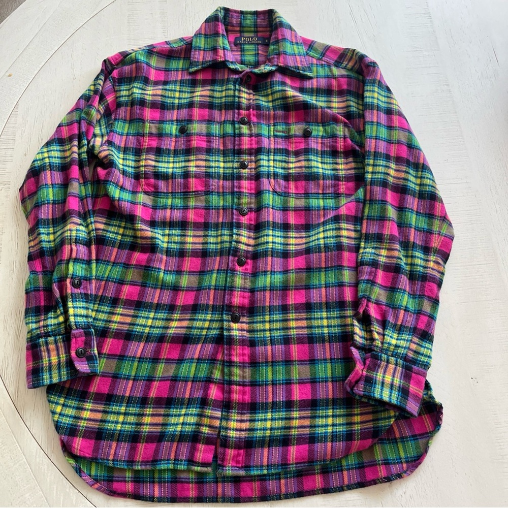 Women's Ralph Lauren Check Shirt Size Small S Plaid Flannel Overshirt Oversized